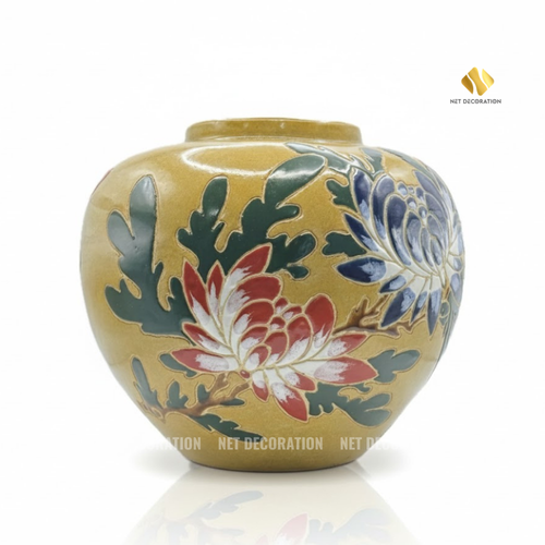 Yellow Chrysanthemum Wide Ceramic Vase