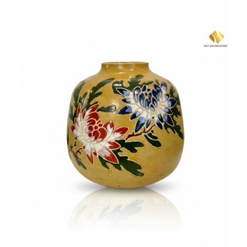 Yellow Chrysanthemum Round Ceramic Vase
