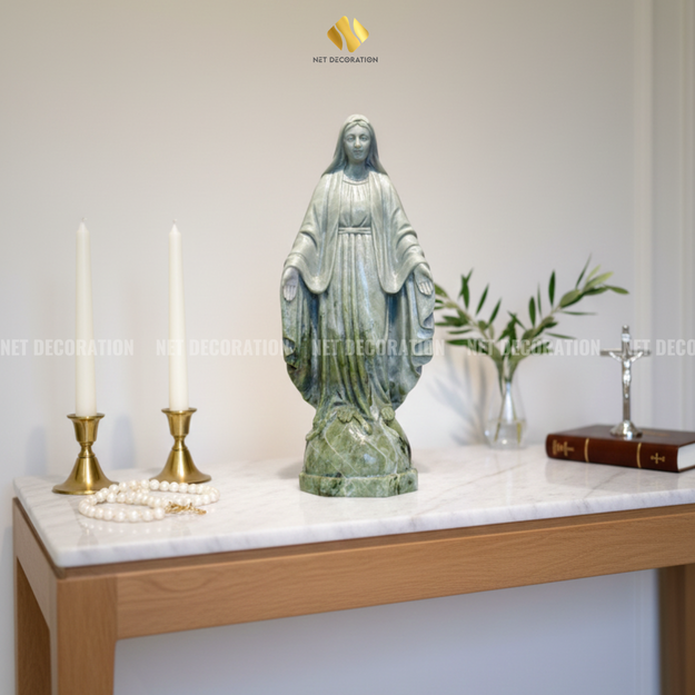 Our Lady of Grace Green Jade Stone Statue - 12x30 - Image 5