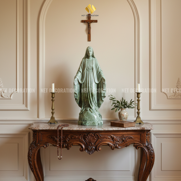 Our Lady of Grace Green Jade Stone Statue - 12x30 - Image 3