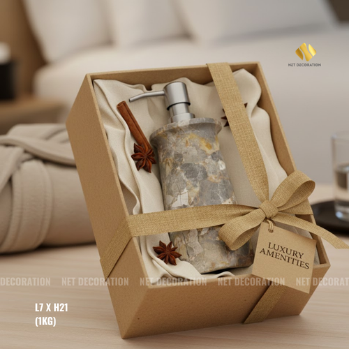 Round Stone Soap Dispenser (Grey-Yellow) - Image 3