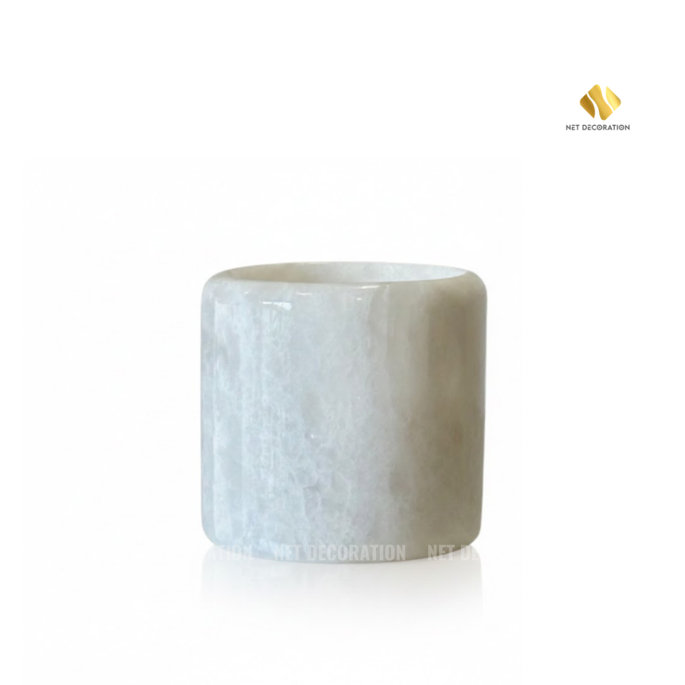 White Small Round Stone Candle Holder