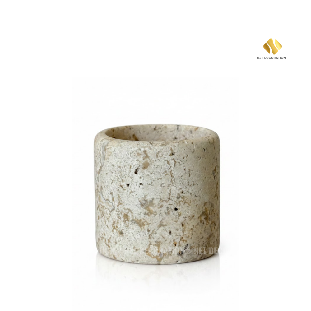 Travertine Small Round Stone Candle Holder