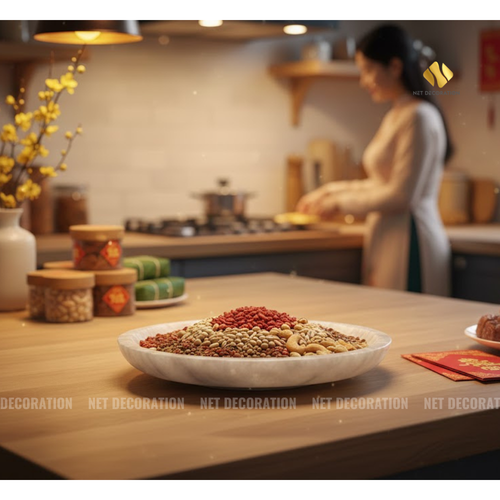 Low Round Stone Tray – White Marble - Ảnh 3