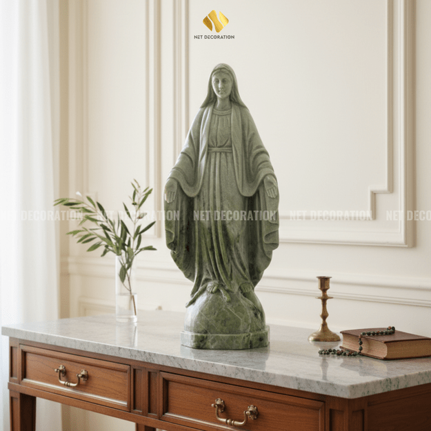 Our Lady of Grace Green Jade Stone Statue - 12x30 - Image 2