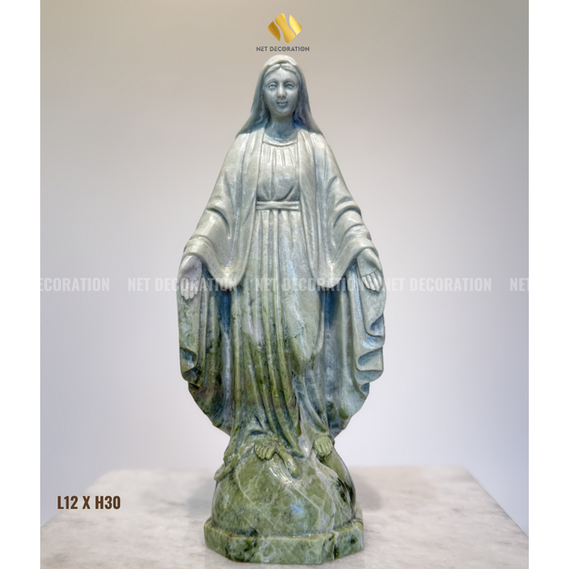 Our Lady of Grace Green Jade Stone Statue - 12x30 - Image 4