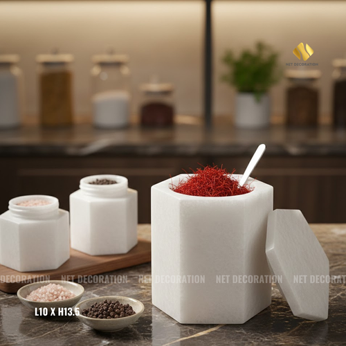 Hexagonal Stone Candy Jar (White) - Image 2