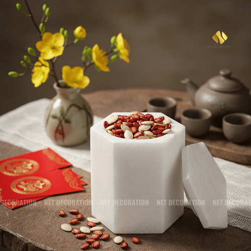 Hexagonal Stone Candy Jar (White) - Image 3
