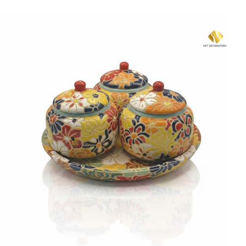 Ceramic Floral Jar Set
