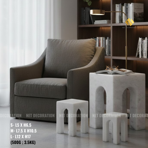 White Marble Arched Stool - Image 3