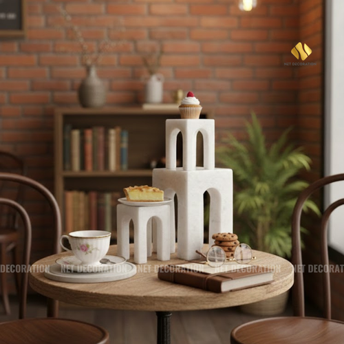 White Marble Arched Stool - Image 2