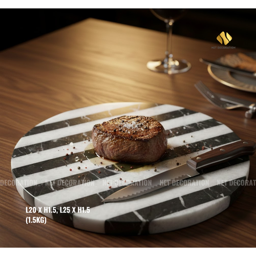 Striped Round Stone Cutting Board (White Composite) - Image 2