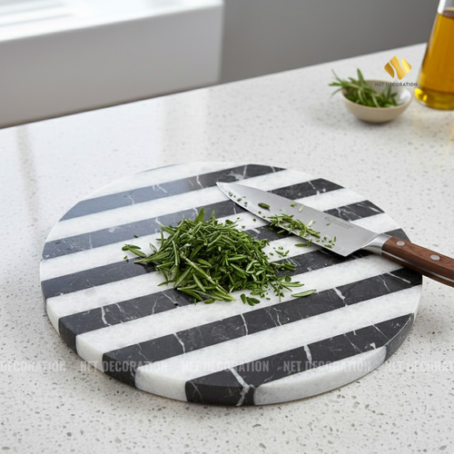 Striped Round Stone Cutting Board (White Composite) - Image 3