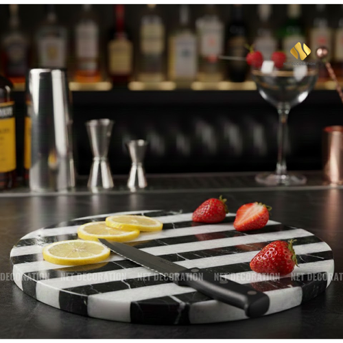 Striped Round Stone Cutting Board (White Composite) - Image 4
