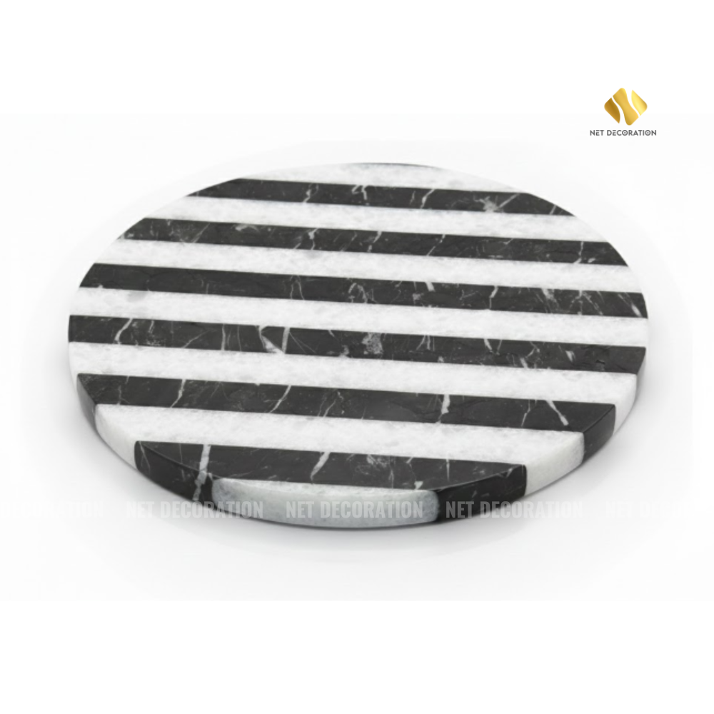 Striped Round Stone Cutting Board (White Composite)