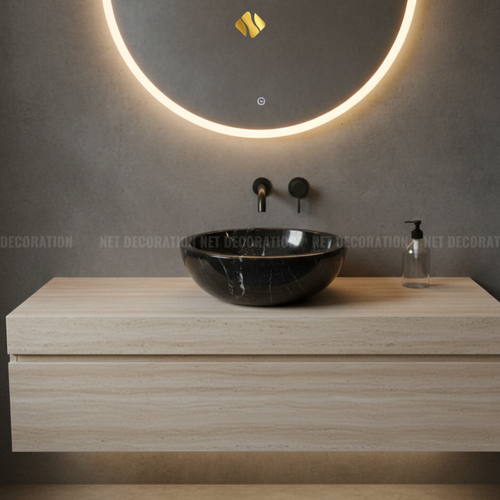 Small Round Natural Stone Basin – Black - Image 2