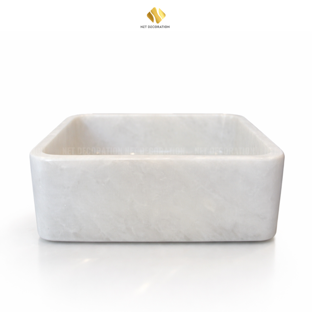 Square Natural Stone Basin – White