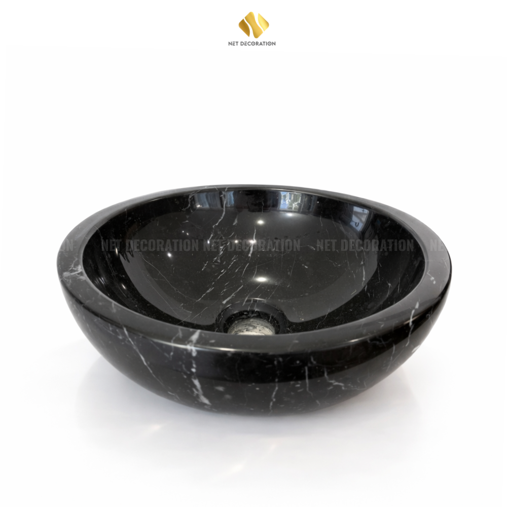 Small Round Natural Stone Basin – Black