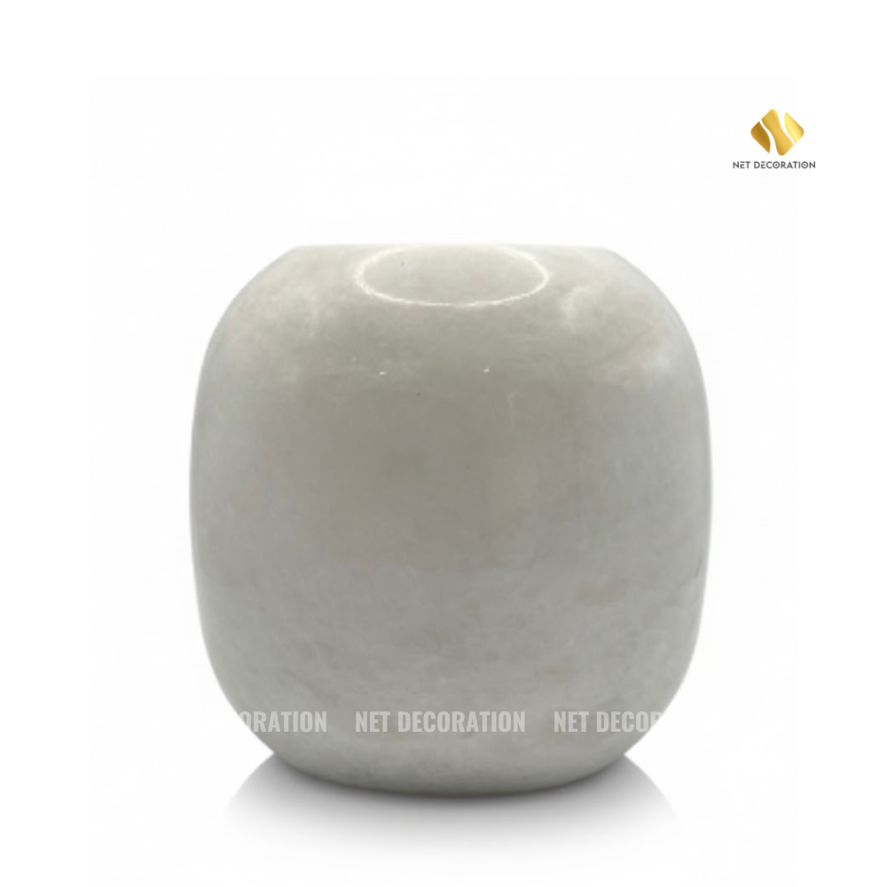 White Rounded Stone Vase & Candle Holder