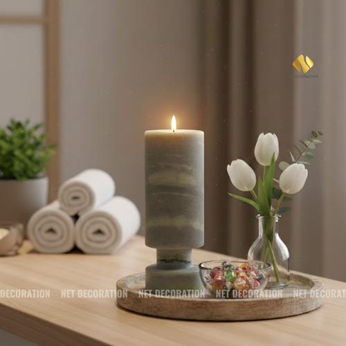 Stone Vase & Candle Holder (Blue) - Image 4