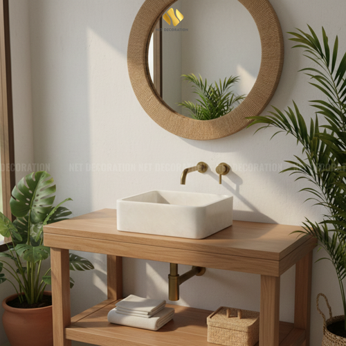 Square Natural Stone Basin – White - Image 2