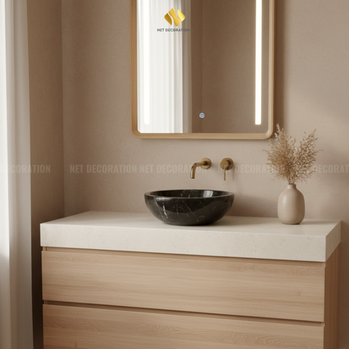 Small Round Natural Stone Basin – Black - Image 5