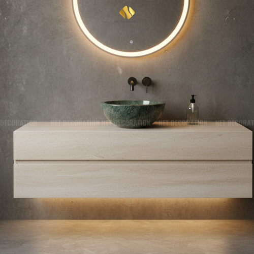 Small Round Natural Stone Basin – Green - Image 5