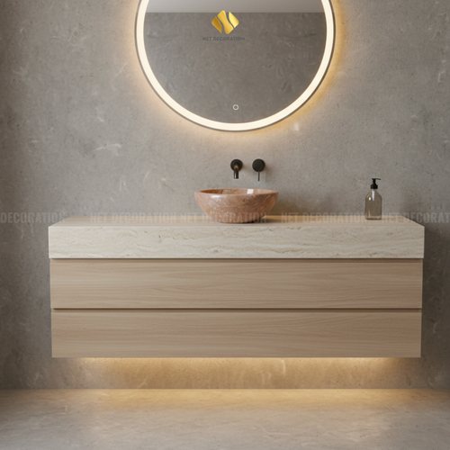 Small Round Natural Stone Basin – Pink - Image 3
