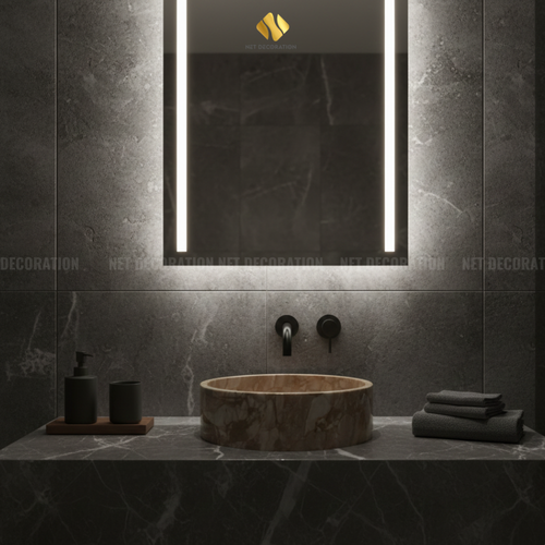 Round Natural Stone Basin – Pink - Image 4