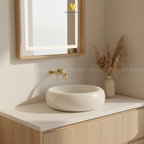 Rounded Natural Stone Basin – White (Bulb Form) - Image 2