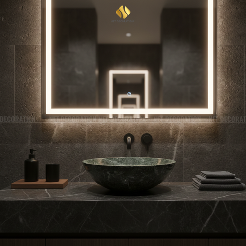 Shallow Natural Stone Basin – Green - Image 4