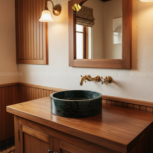 Round Natural Stone Basin – Green - Image 5