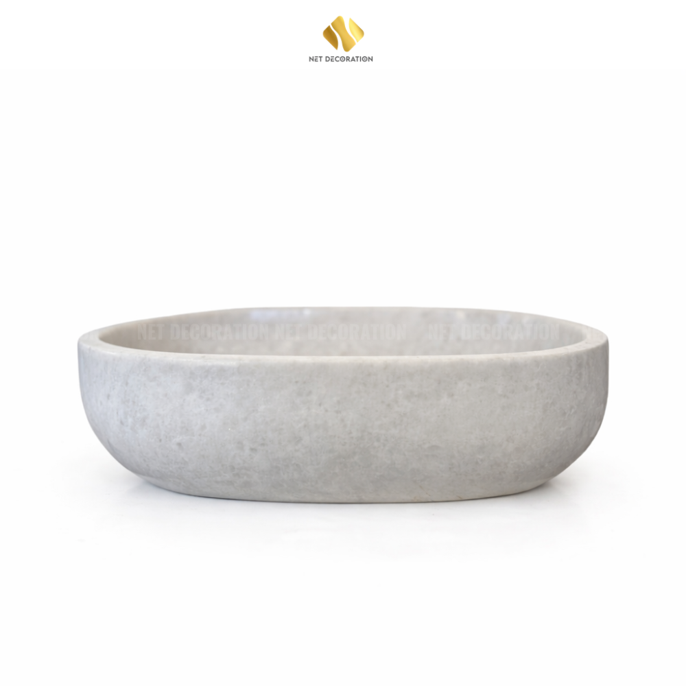 Oval Natural Stone Basin – White