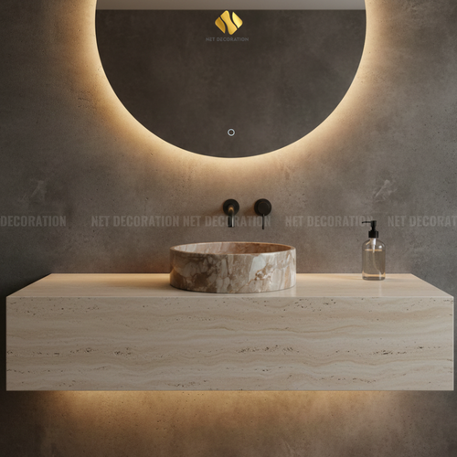 Round Natural Stone Basin – Pink - Image 3