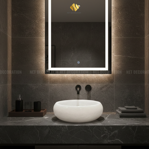 Rounded Natural Stone Basin – White (Bulb Form) - Image 4