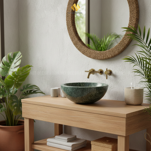 Small Round Natural Stone Basin – Green - Image 2