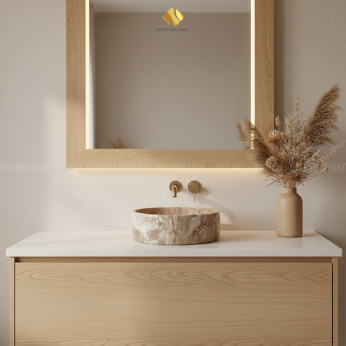 Round Natural Stone Basin – Pink - Image 2