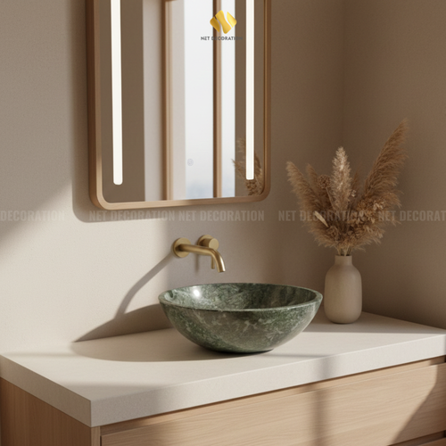 Shallow Natural Stone Basin – Green - Image 2