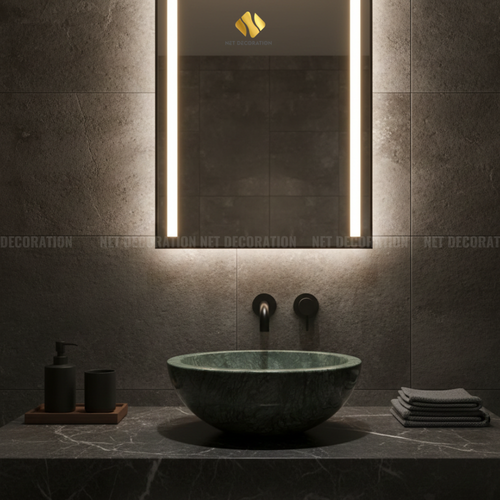 Small Round Natural Stone Basin – Green - Image 6