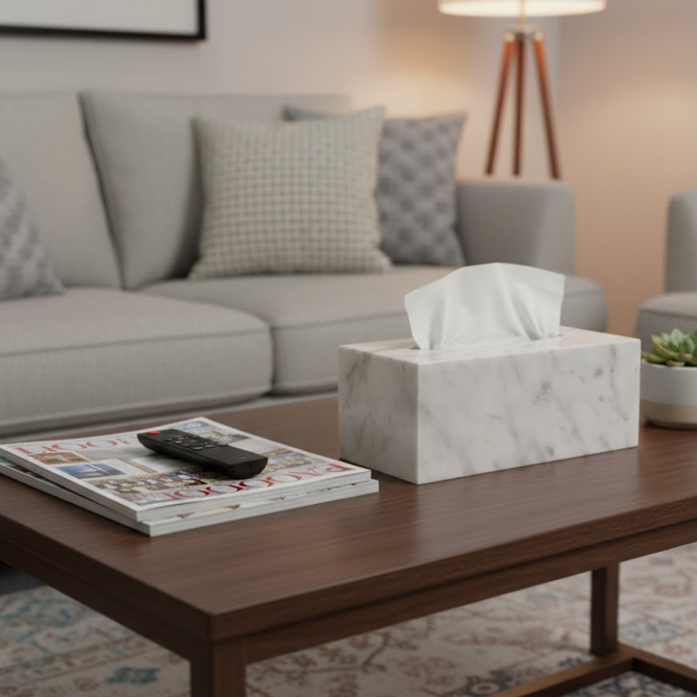 Marble Tissue Box (Italian White) - Image 3